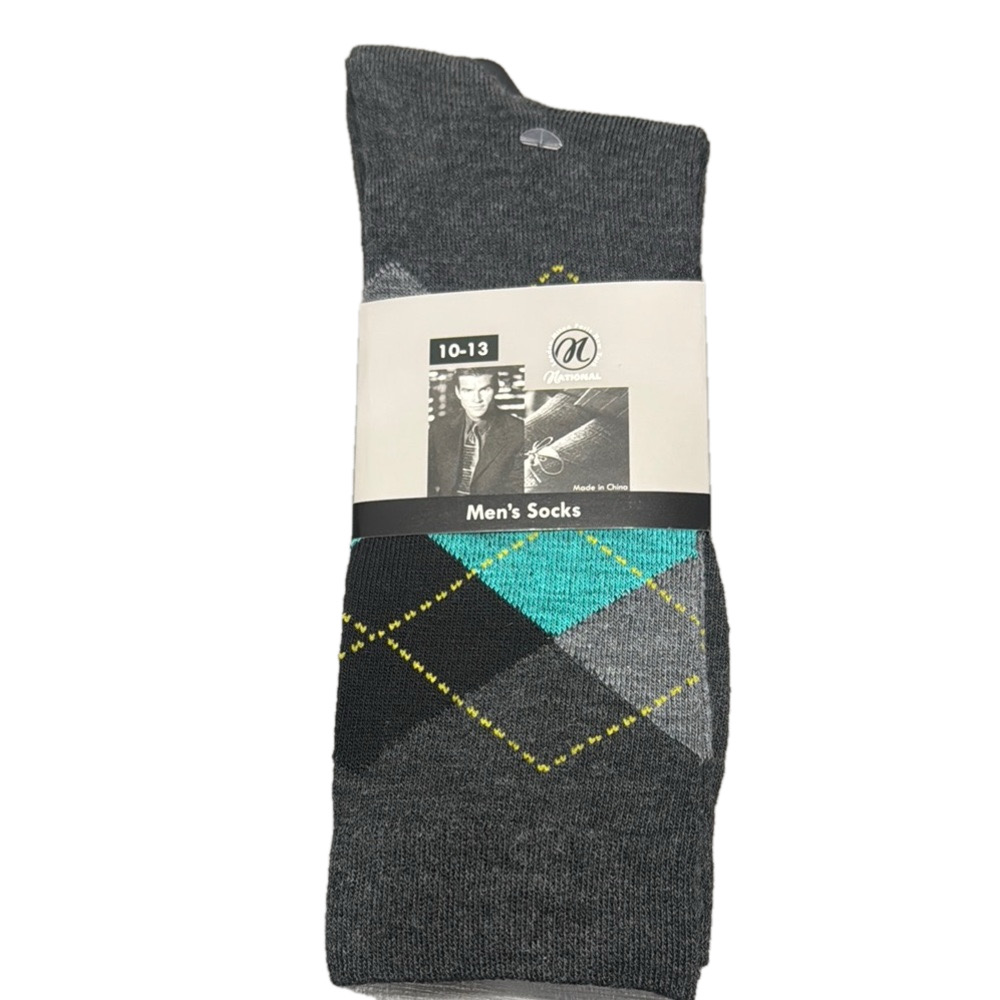 National Mills Classic Men's Argyle Socks - Gray and Black NWT